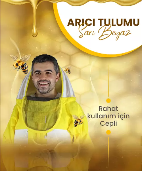 Erkek Arıcı Tulumu Sarı - Beyaz Cepli