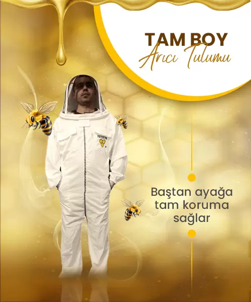 Petekten Astronot Tip Tam Boy Arıcı Tulumu Beyaz